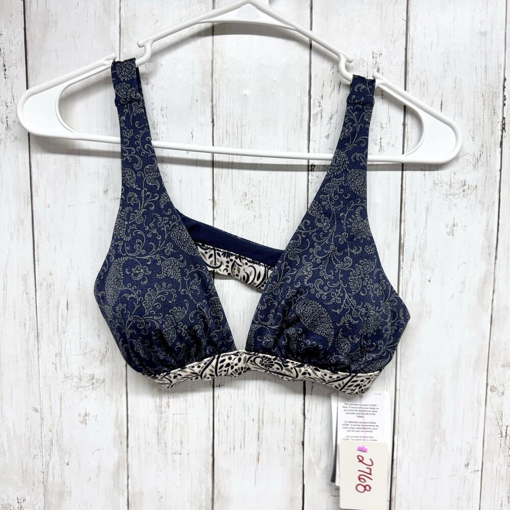 New Athleta Swim Women Size XS Blue Cream Paisley‎ Aqualuxe Batik Bikini Top